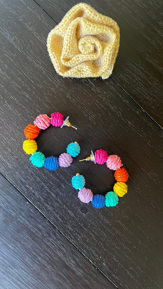 Rainbow hoop earrings Statement rafia earrings Mother's day gifts Spring trends Beach trendy style Beach fashion Easter basket ideas