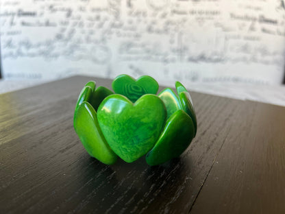 Green heart shaped beads bracelet Tagua jewelry Fall fashion trends Love bangle Anniversary gift under 20 Beach style Girlfriend birthday