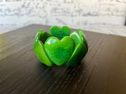 Green heart shaped beads bracelet Tagua jewelry Fall fashion trends Love bangle Anniversary gift under 20 Beach style Girlfriend birthday
