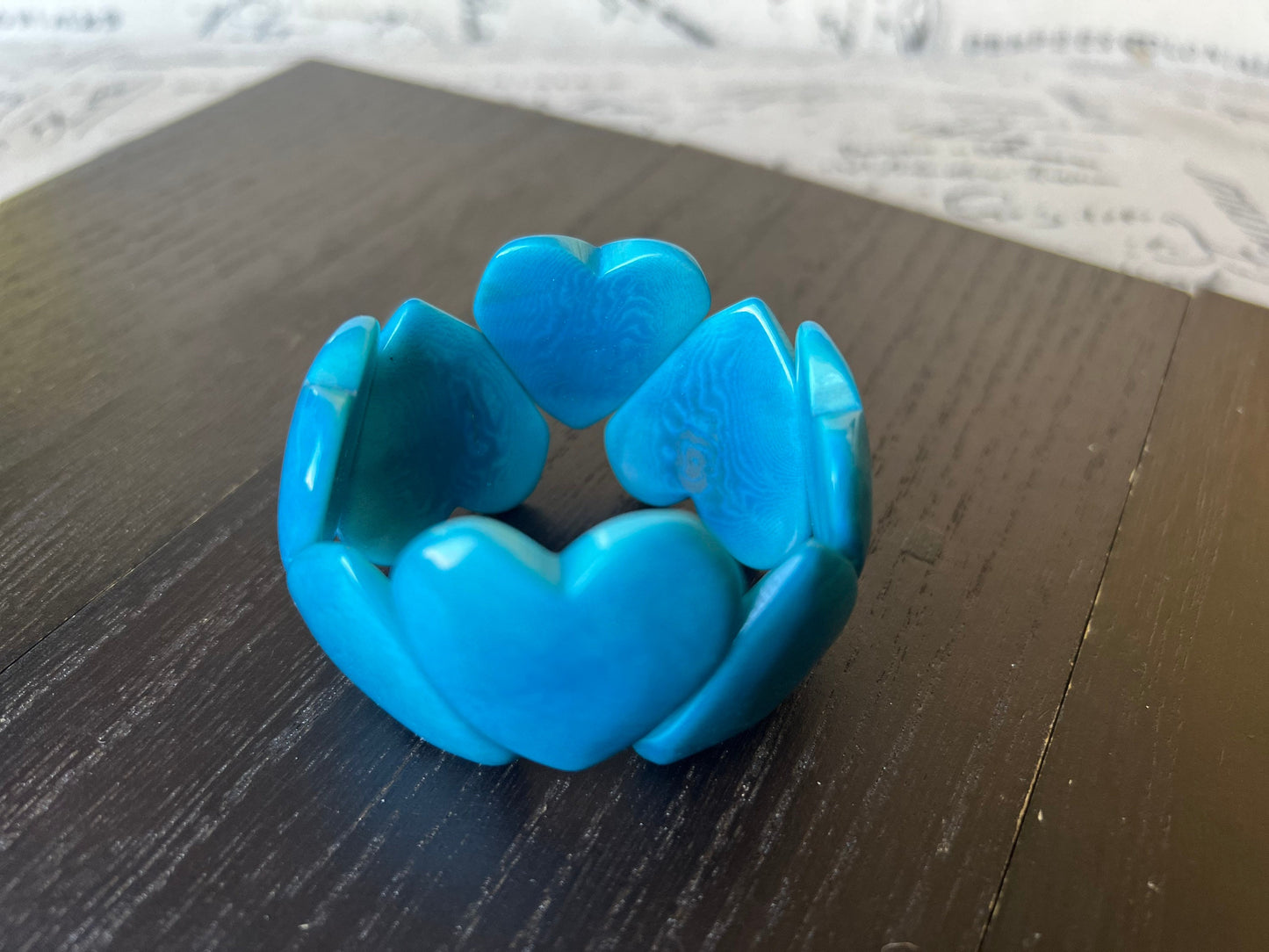 Turquoise blue heart shaped beads bracelet Tagua jewelry Love bangle Anniversary gift under 20 Girlfriend birthday Mother's day gifts