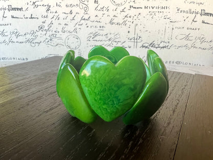 Green heart shaped beads bracelet Tagua jewelry Fall fashion trends Love bangle Anniversary gift under 20 Beach style Girlfriend birthday