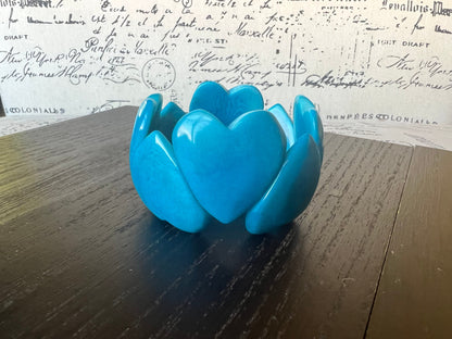 Turquoise blue heart shaped beads bracelet Tagua jewelry Love bangle Anniversary gift under 20 Girlfriend birthday Mother's day gifts