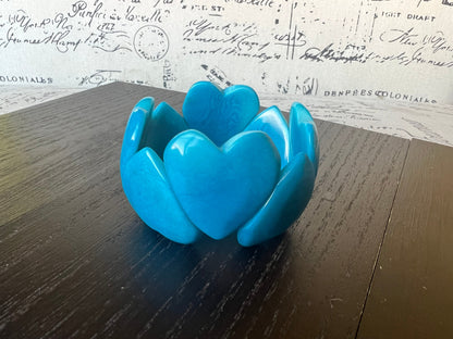 Turquoise blue heart shaped beads bracelet Tagua jewelry Love bangle Anniversary gift under 20 Girlfriend birthday Mother's day gifts