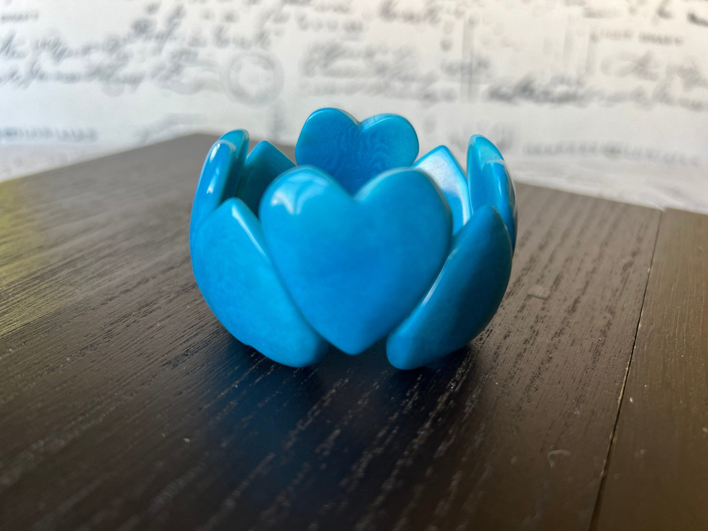 Turquoise blue heart shaped beads bracelet Tagua jewelry Love bangle Anniversary gift under 20 Girlfriend birthday Mother's day gifts