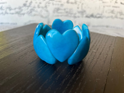 Turquoise blue heart shaped beads bracelet Tagua jewelry Love bangle Anniversary gift under 20 Girlfriend birthday Mother's day gifts