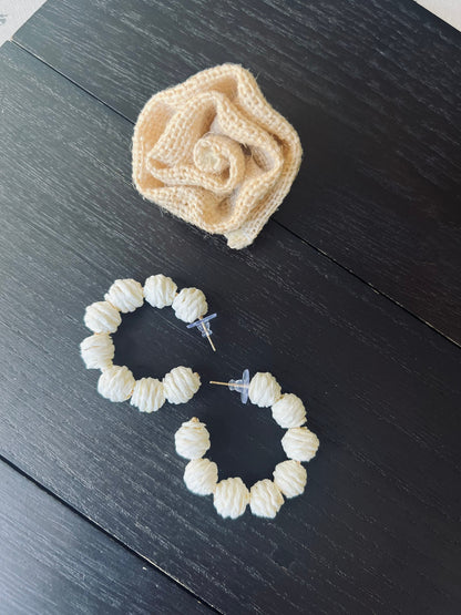 Ivory white hoop earrings Statement rafia earrings Anniversary gift for wife Fall trend Beach trendy style 14 year wedding anniversary gifts
