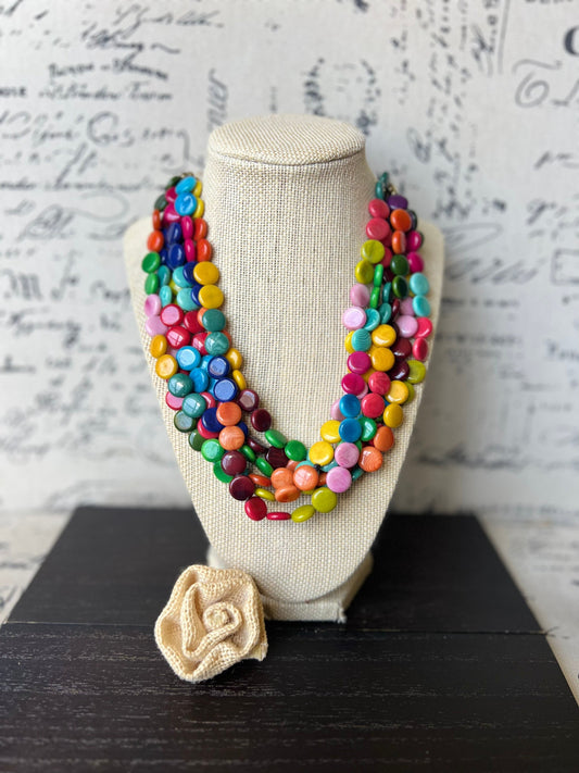 Rainbow Tagua necklace Big bold chunky necklace Lightweight adjustable beaded necklace Mother's day gifts for wife Summer fashion trends