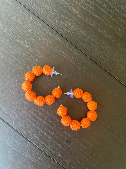 Orange hoop earrings Statement rafia earrings Fall style Autumn trendy style Lightweight Big Statement earrings Birthday gift ideas for wife