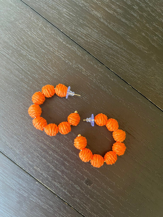 Orange hoop earrings Statement rafia earrings Fall style Autumn trendy style Lightweight Big Statement earrings Birthday gift ideas for wife