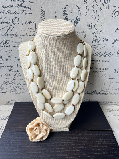 Ivory white fashion 3 layer necklace Tagua nut necklace Lightweight necklace with gold chain Triple strands bib adjustable collar Gift ideas