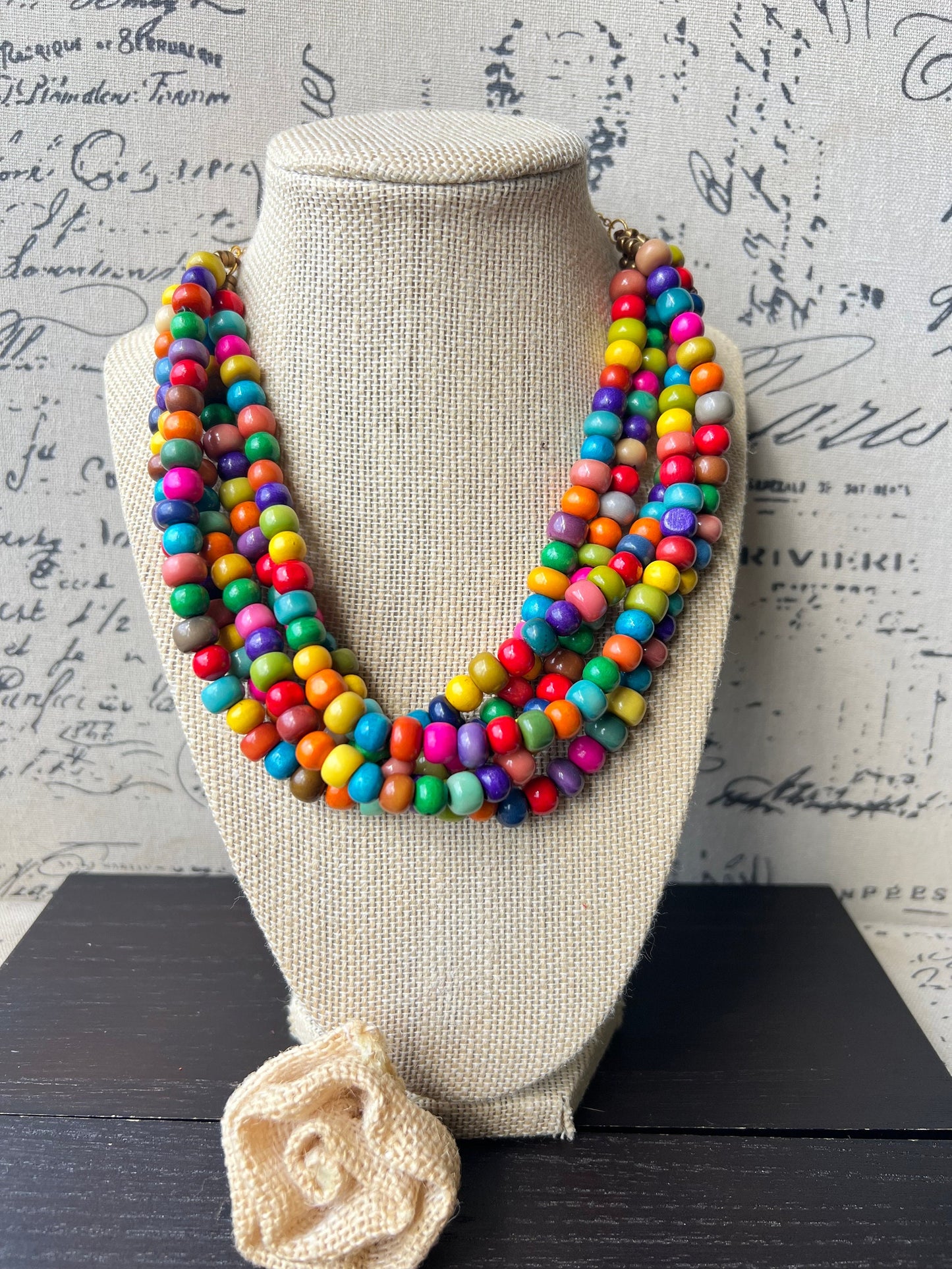 Rainbow Necklace Big bold chunky necklace Tagua and wood jewelry Lightweight adjustable beaded necklace Fall fashion Anniversary gifts