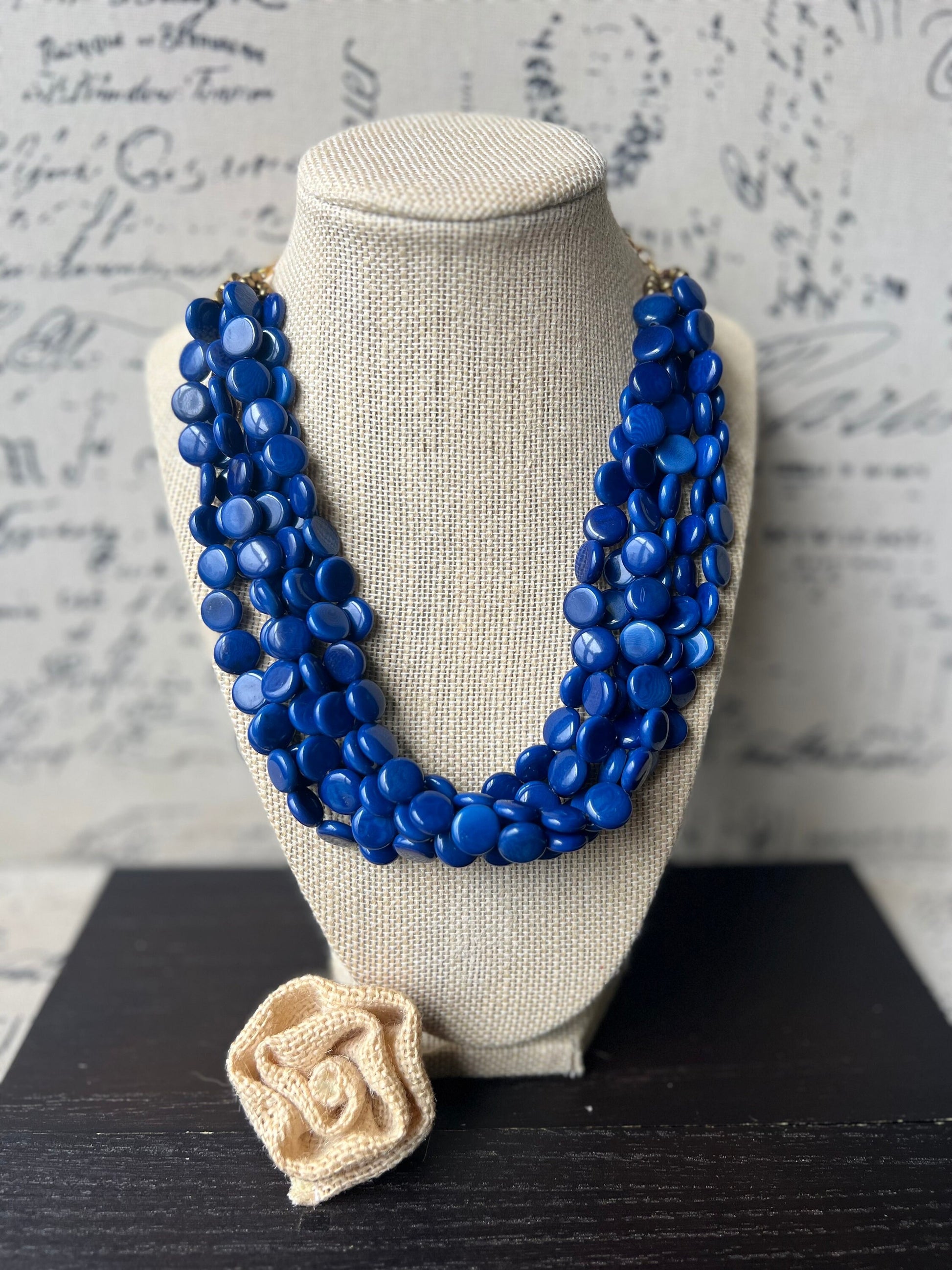 Royal Blue Necklace Big bold chunky necklace Tagua jewelry Fall fashion 2023 Lightweight adjustable beaded collar Anniversary gifts for wife