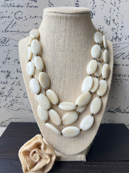 Ivory white fashion 3 layer necklace Tagua nut necklace Lightweight necklace with gold chain Triple strands bib adjustable collar Gift ideas
