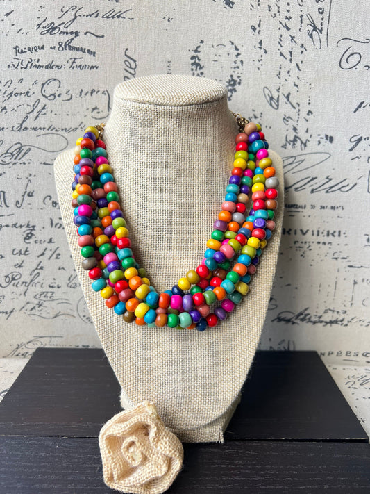 Rainbow Necklace Big bold chunky necklace Tagua and wood jewelry Lightweight adjustable beaded necklace Fall fashion Anniversary gifts