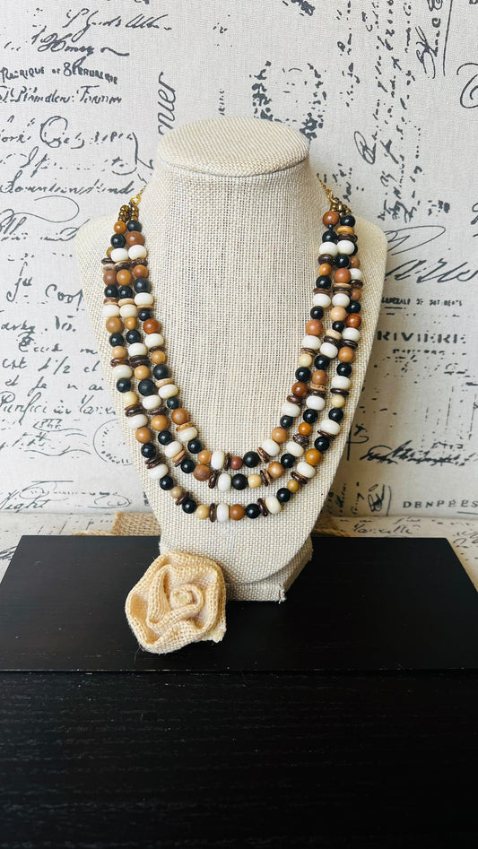 Necklace for women Brown white and black fashion multi strand necklace Lightweight with gold chain Multi layer bib adjustable Tagua necklace