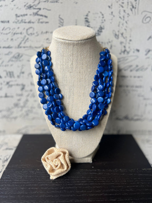 Royal Blue Necklace Big bold chunky necklace Tagua jewelry Fall fashion 2023 Lightweight adjustable beaded collar Anniversary gifts for wife