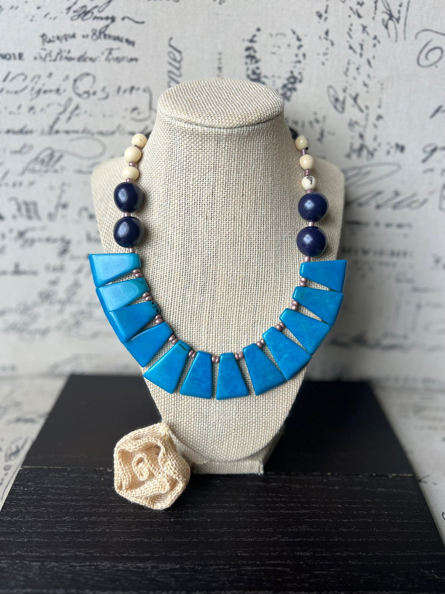 Turquoise blue statement adjustable Tagua necklace Xmas fashion Holidays gift Big bold chunky necklace Anniversary present Lightweight bib