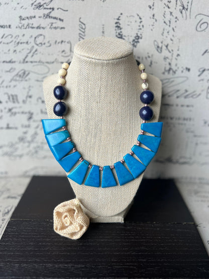 Turquoise blue statement adjustable Tagua necklace Xmas fashion Holidays gift Big bold chunky necklace Anniversary present Lightweight bib