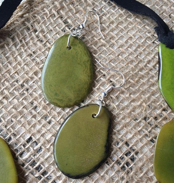 Green Tagua Multi Strand Necklace and Earrings Set - Galapagos Tagua ...