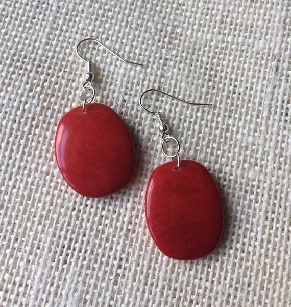 Red Tagua Sliced Beaded Earrings - Galapagos Tagua Jewelry