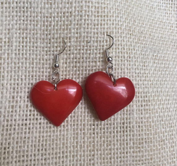 Red Heart Earrings - Galapagos Tagua Jewelry