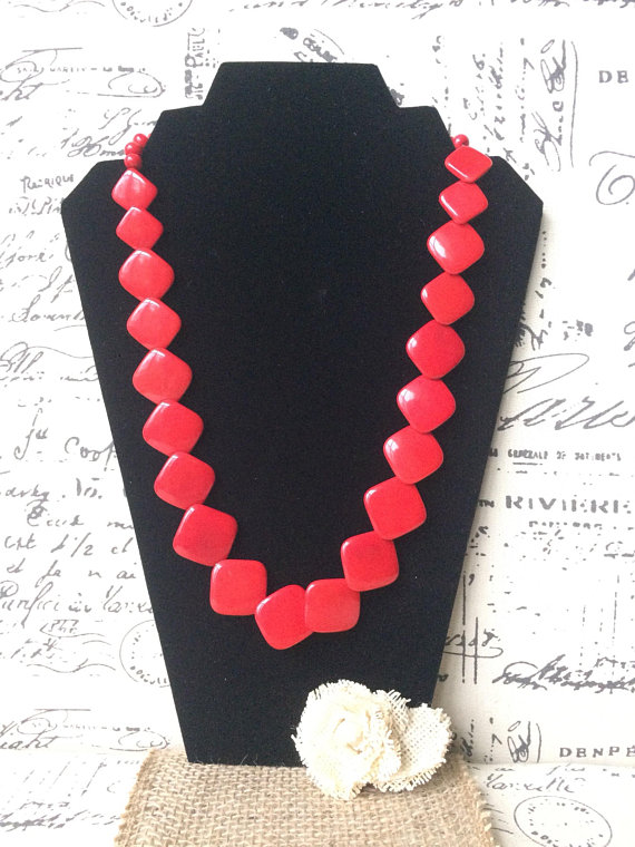 Red long Tagua Nut Necklace