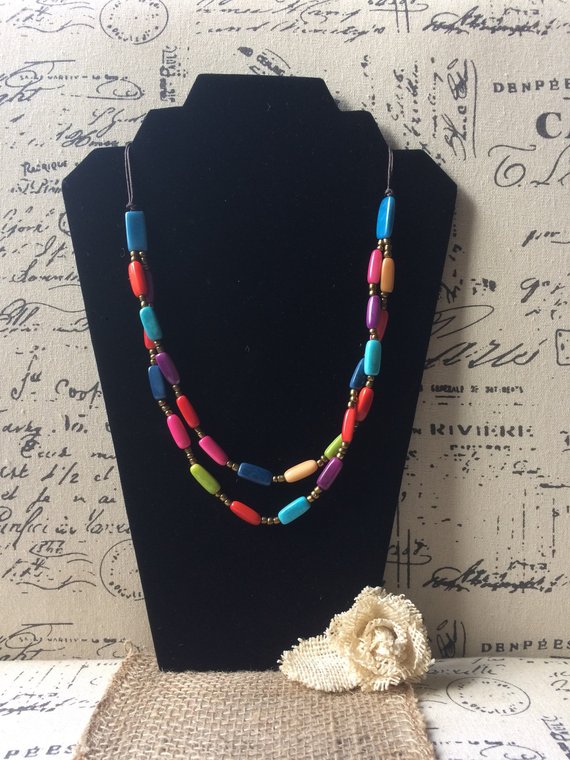 Rainbow Double Layer Tagua Necklace - Galapagos Tagua Jewelry
