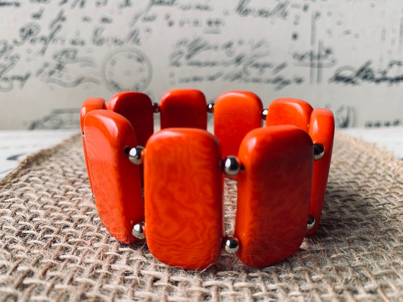 Burnt Orange Beaded Bracelet Made of Tagua Nuts