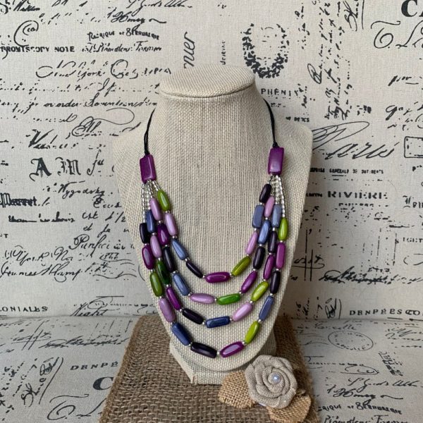 Purple and Green Layered Tagua Nut Necklace - Galapagos Tagua Jewelry