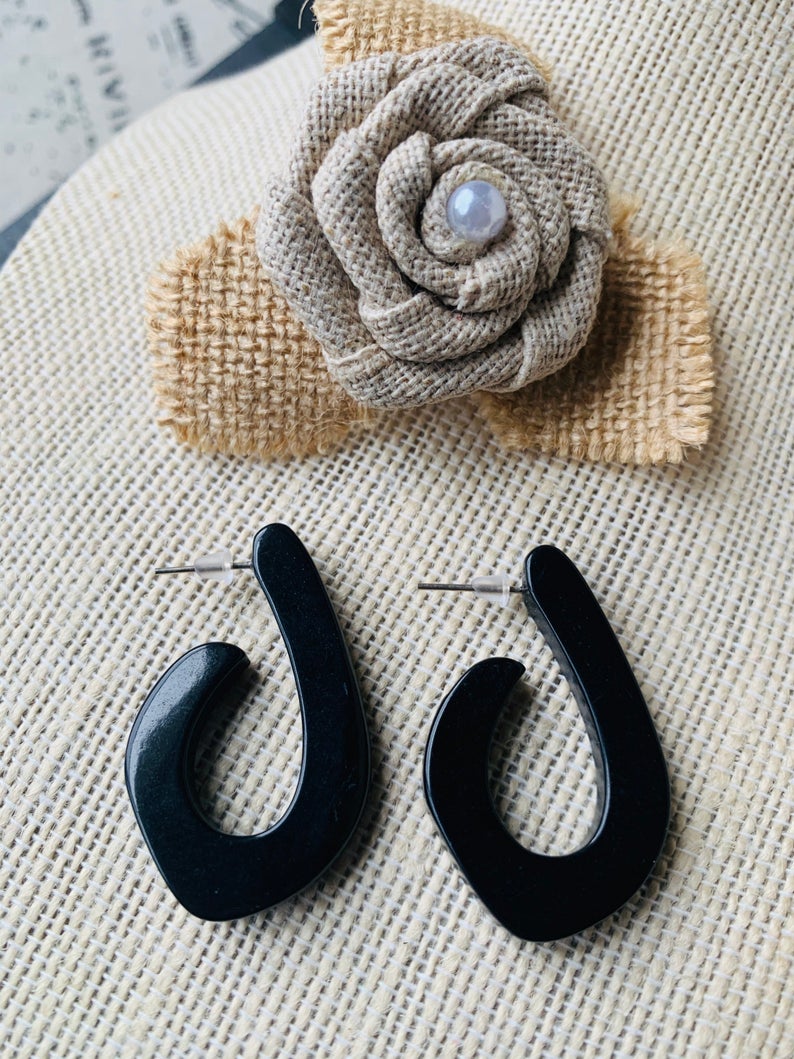 Black Hoop Tagua Nut Earrings