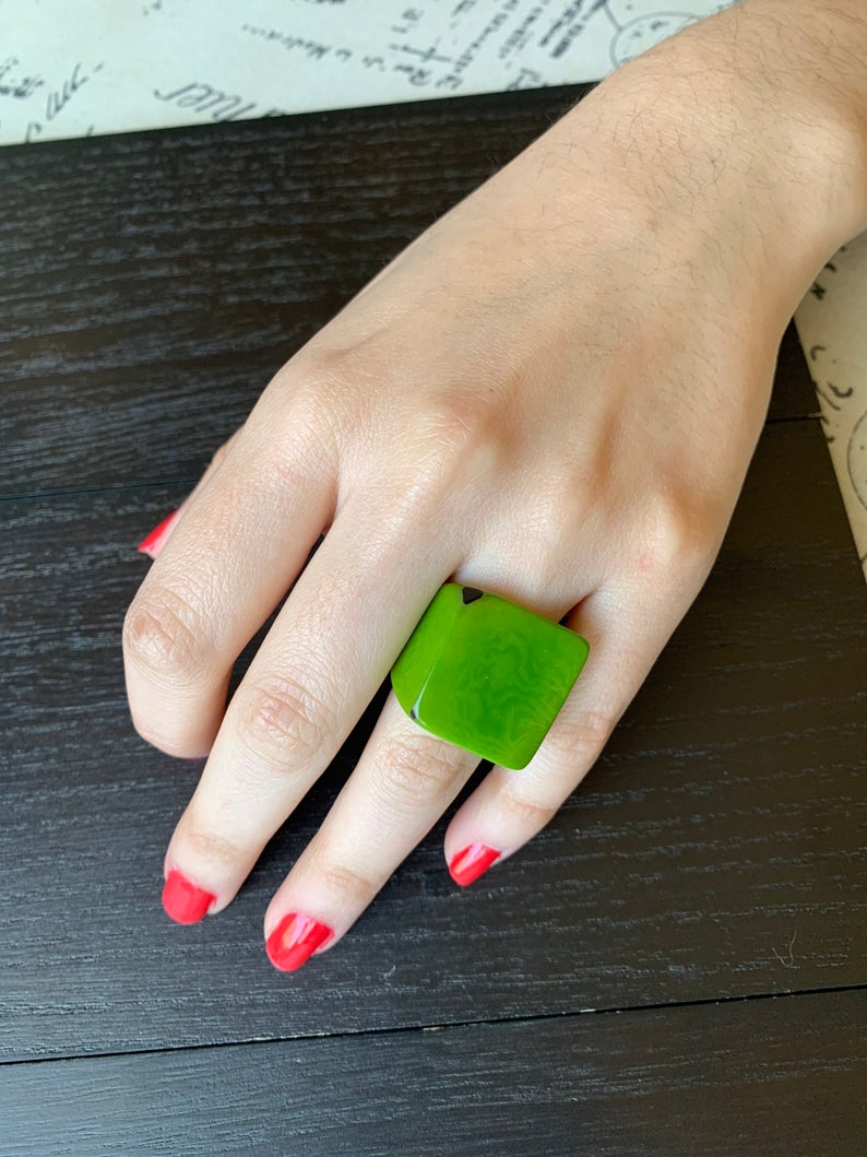 Green Cocktail Tagua Nut Rings