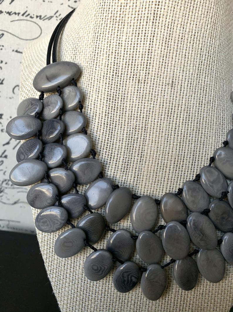 Gray Statement Triple Layer Necklace - Galapagos Tagua Jewelry